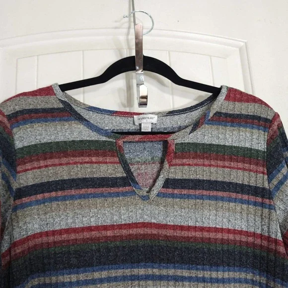 Avenue Womens Sweater Gray Red Green Blue Ribbed Knit Pullover Keyhole 14 16 XL - Picture 3 of 10